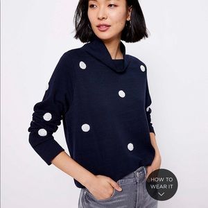 Loft Mock Neck Dot Sweatshirt Navy XL New w Tags